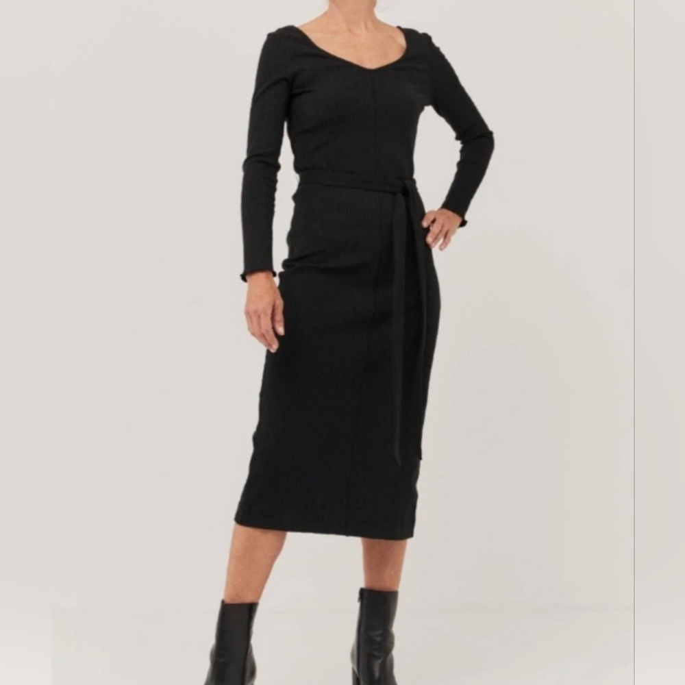 NWT Pact Organic Black Stretch Rib Jaz Dress Size Small